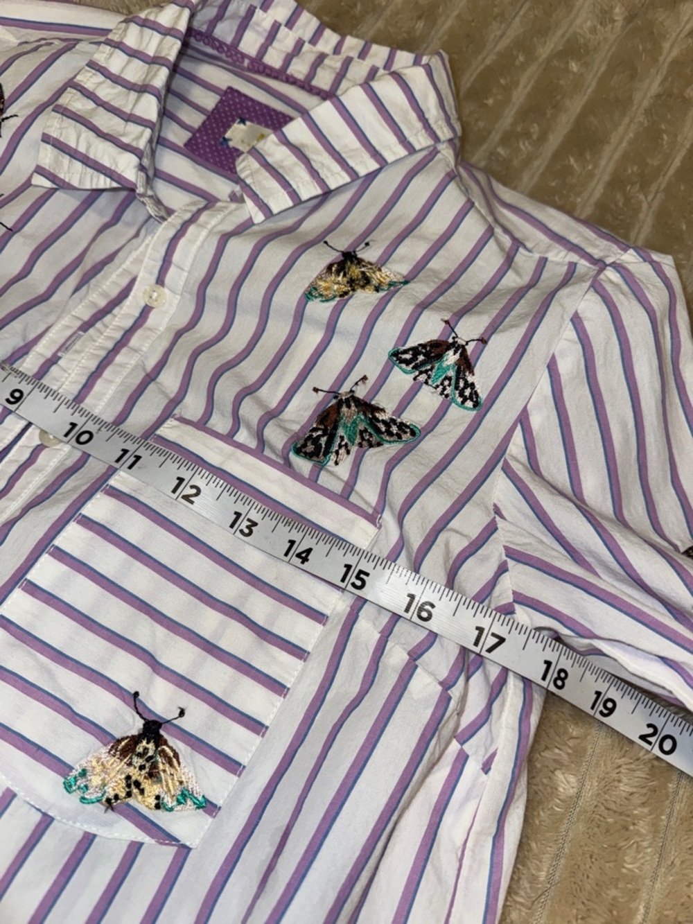 ANTHROPOLOGIE MAEVE Butterfly Embroidered Button Down Stripe Shirt, relaxed XS - Picture 12 of 13